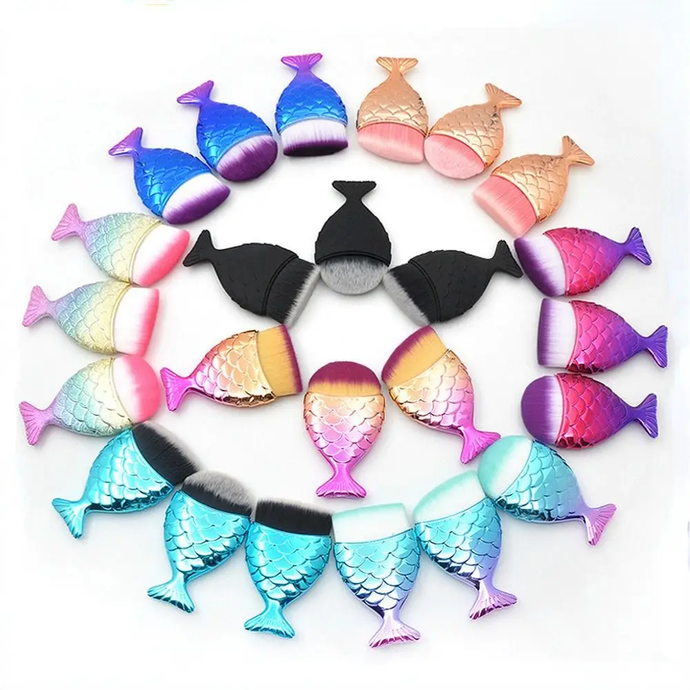 Ful Fish Tail Face Blush Powder Brush Round Flat Angled Head Makeup Tools