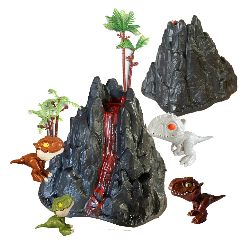 Volcano Figurine Palm Tree Turtle Leaf Supply Children Jurassic World Cake Decor Dinosaur Birthday Decoration Dino Cake Topper