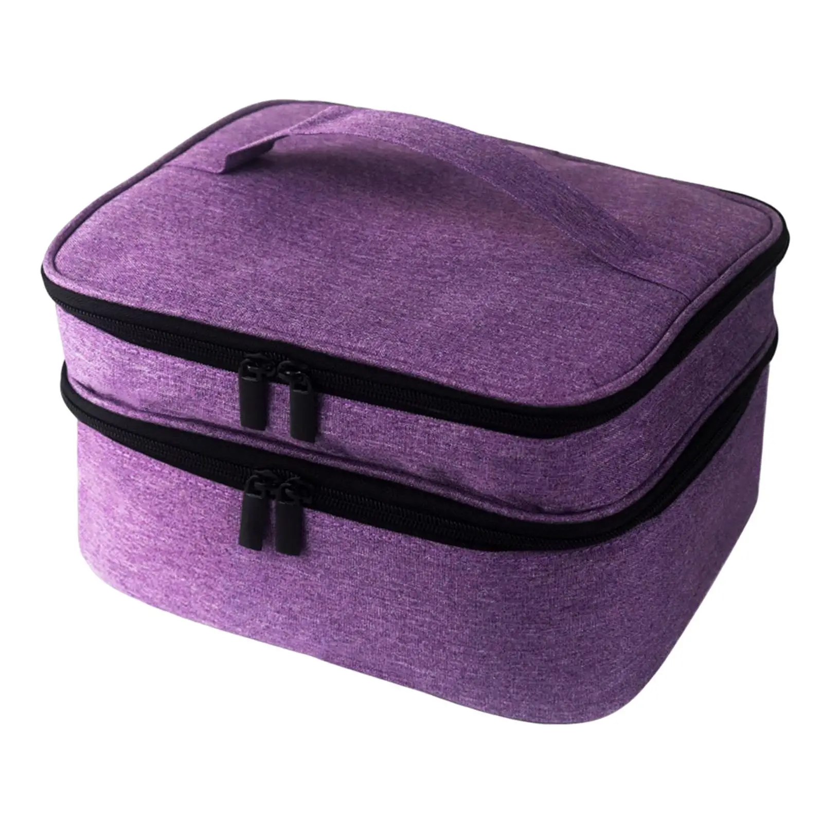 

Portable Nail Polish Organizer Purple Zipper Closure Makeup Bags with Handle Double Layer Nylon Travel Storage Bag for Perfume