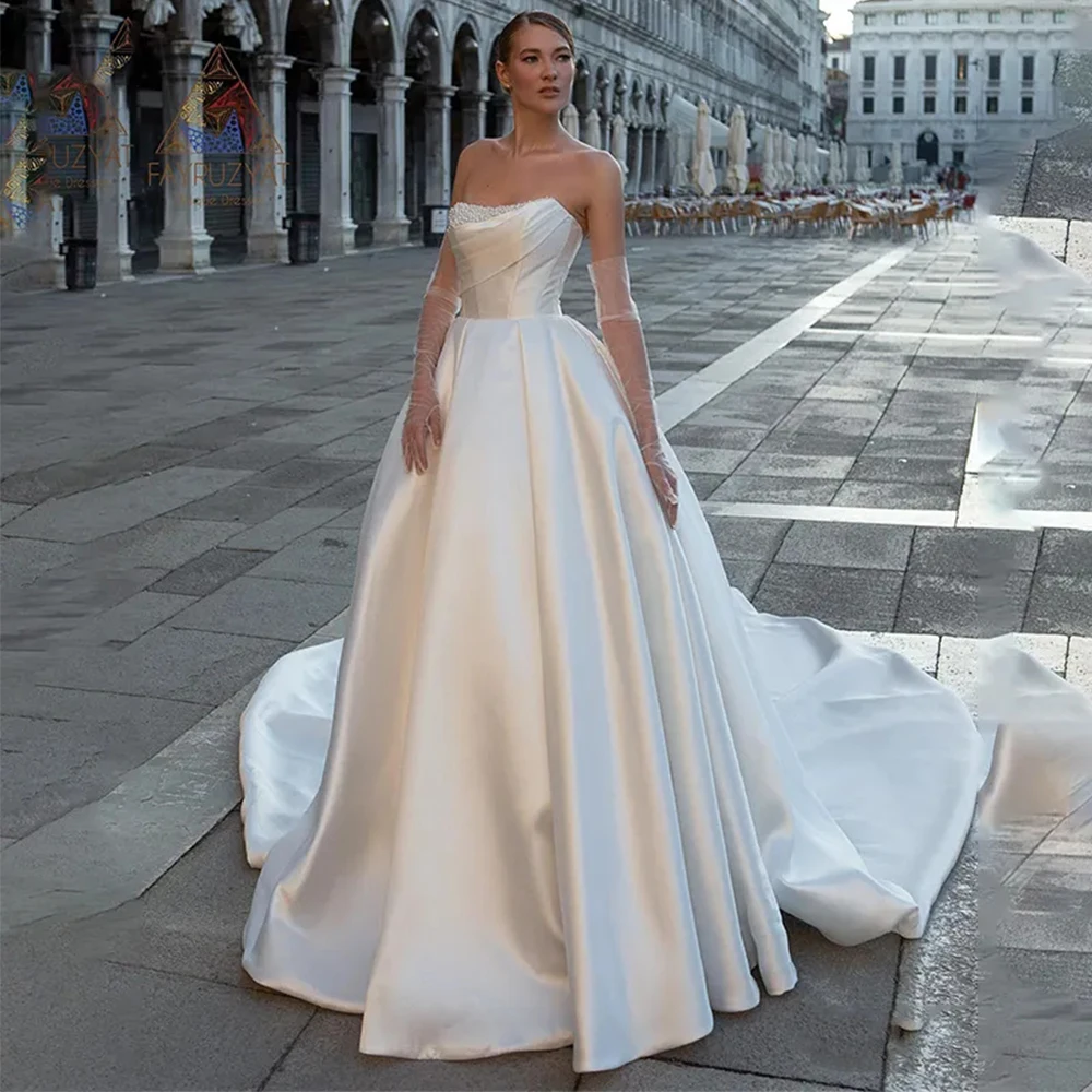 Splendidi Abiti Da Sposa Moderni In Raso Eleganti Abiti Da Sposa Senza Maniche Con Spalle Scoperte E Morbidi Abiti Da Sposa In Stile Principessa 2023