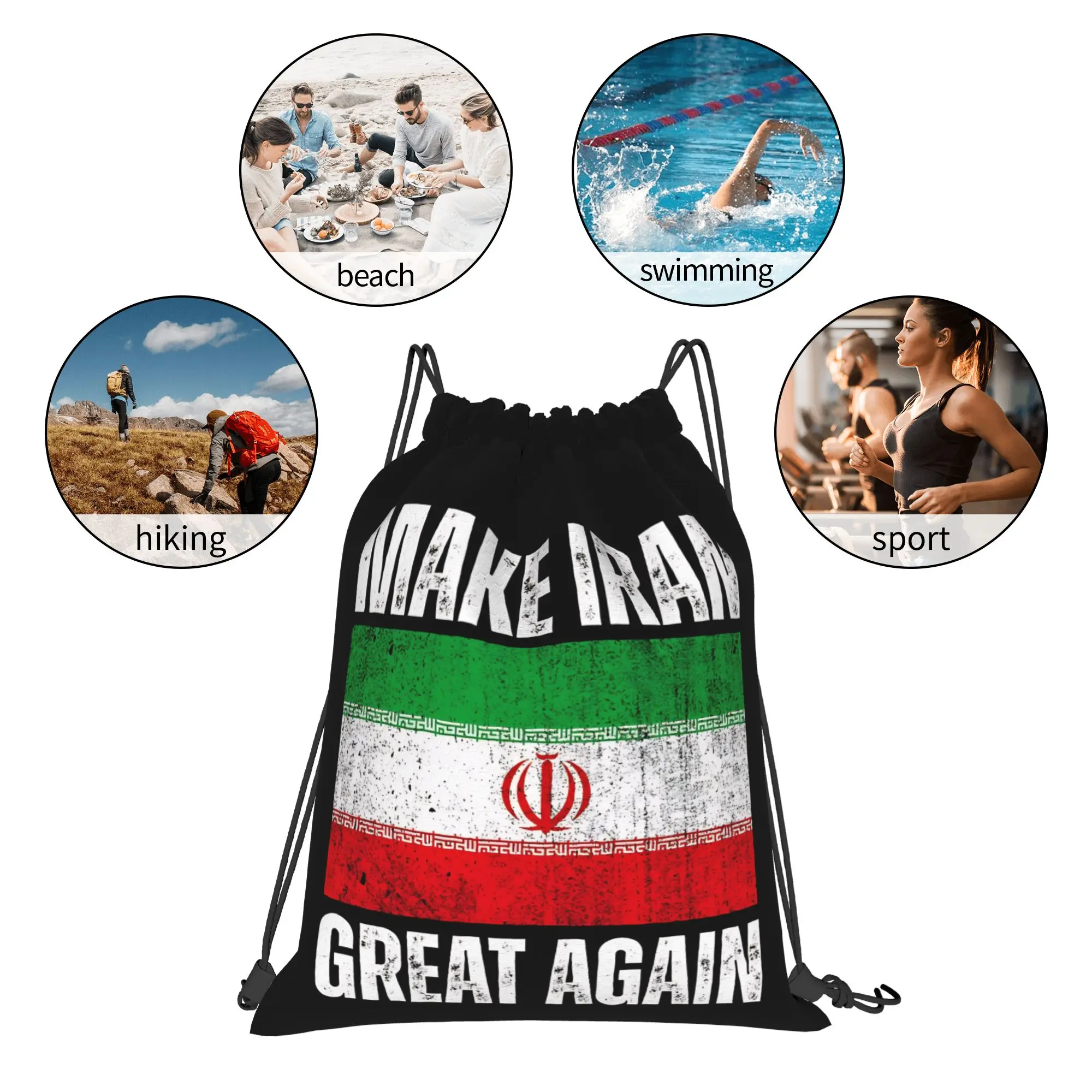 Фото Сумка-мешок MIGA с принтом «Make Iran great again» и изображением потрёпанного флага, водонепроницаемая, для баскетбола, спортзала, с завязками №5
