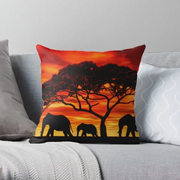 

Acacia Elephant Sunset Printing Throw Pillow Cover Comfort Car Sofa Cushion Decor Anime Bed Fashion Case Pillows not include