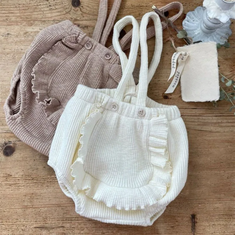 

Summer Kid Overalls Fant Baby Girl Cute 3d Standing Flower Frills Princess Overalls Baby Boy Causal Cotton Solid PP Shorts