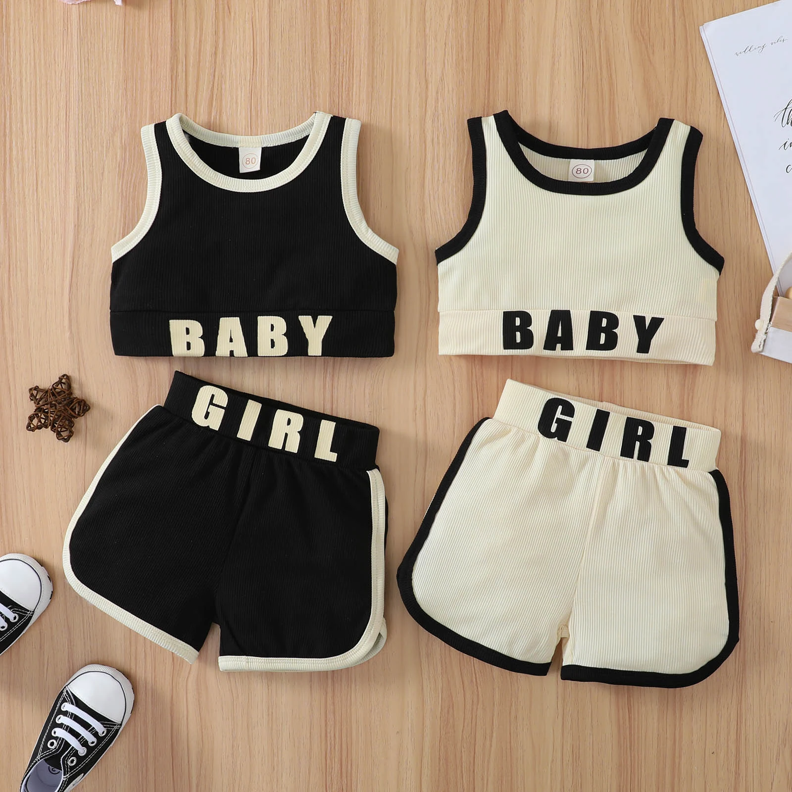 

Baby Summer Clothing Set Infant Girls Sleeveless Crop Tops High Waist Shorts Girl 2 year clothing