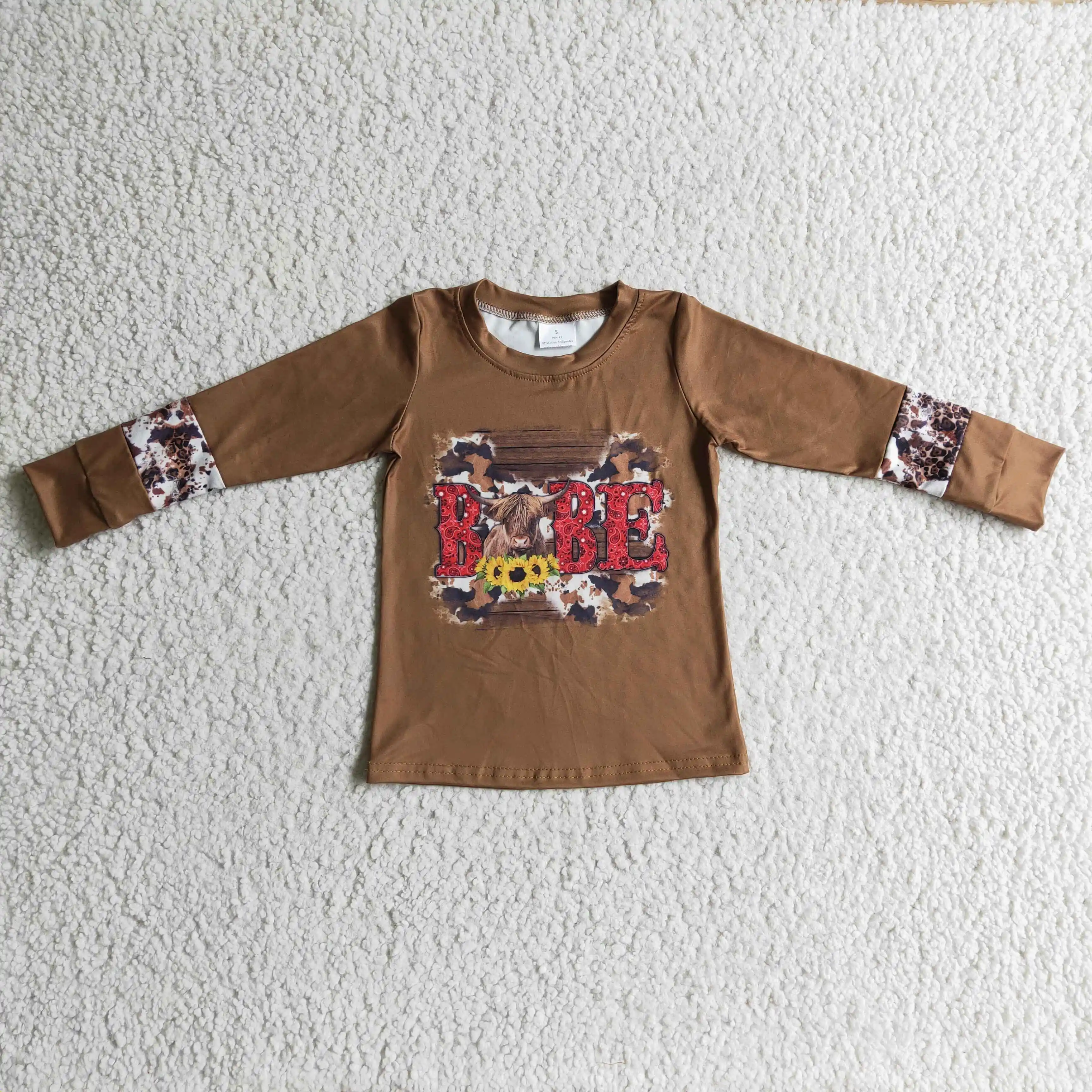 

Hot Sale Wholesale RTS Toddler Fancy T Shirts Kids Long Sleeve Cow Clothing Baby Girls Fall Tops