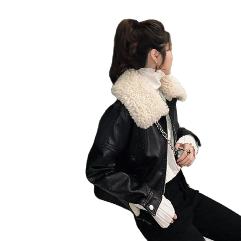 Куртка из искусственной овчины для женщин верхняя одежда кожи теплые пальто