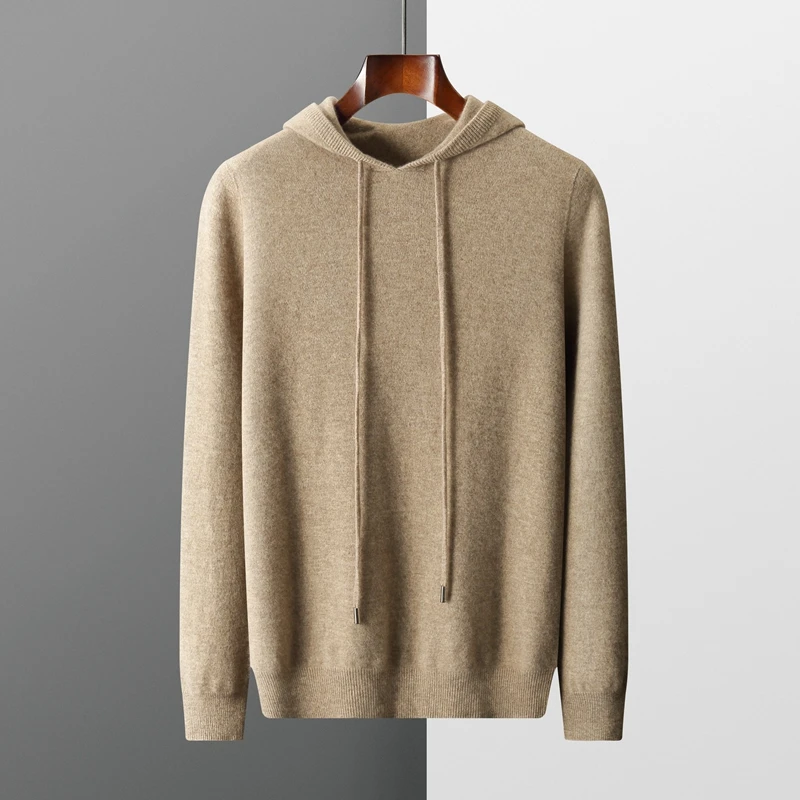

ZOCEPT Hoodies Sweater for Men Winter 100 Merino Wool Korean Casual Long Sleeve Seamless Knitted Jumper Male Hooded Pullover Top