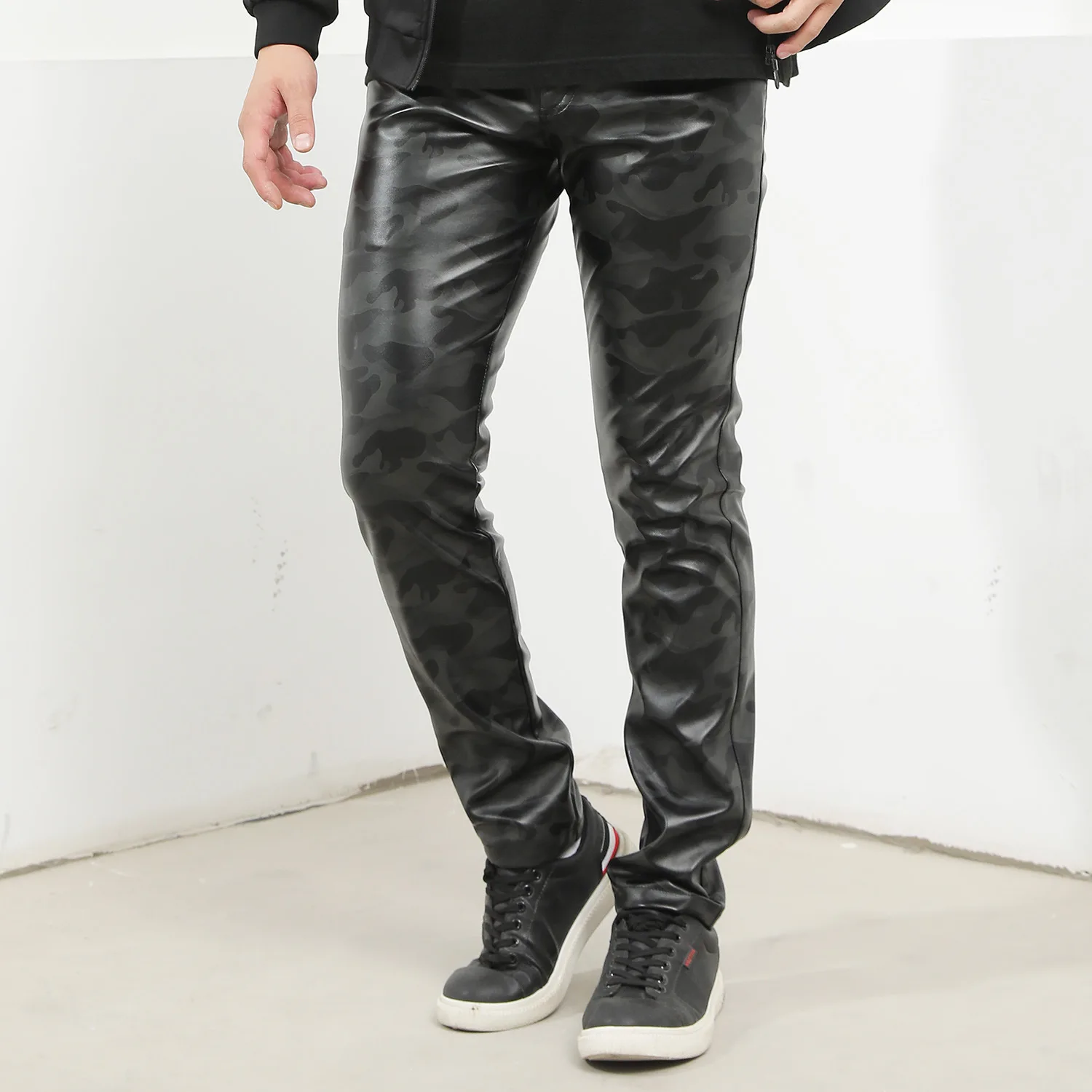 

1pc Men PU Leather Trousers Legging Wet Look Skinny Pouch Pants Club Wear Tight Sexy Punk Clothing 2022