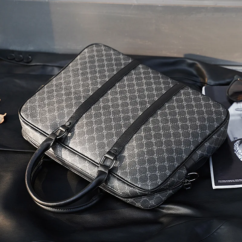 New Classic Fashion Men Briefcase Famous Brand Design Plaid PU Leather Laptop Handbag Male Office Business Travel Bags