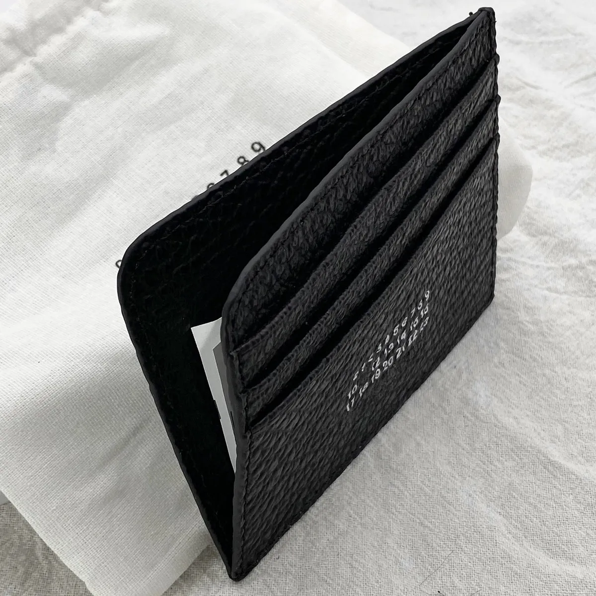 Genuine Leather Four Corner Sewing Mark Men's ID Card Holder Simple Black Fashion Card Case Bag Texture  Bank Credit