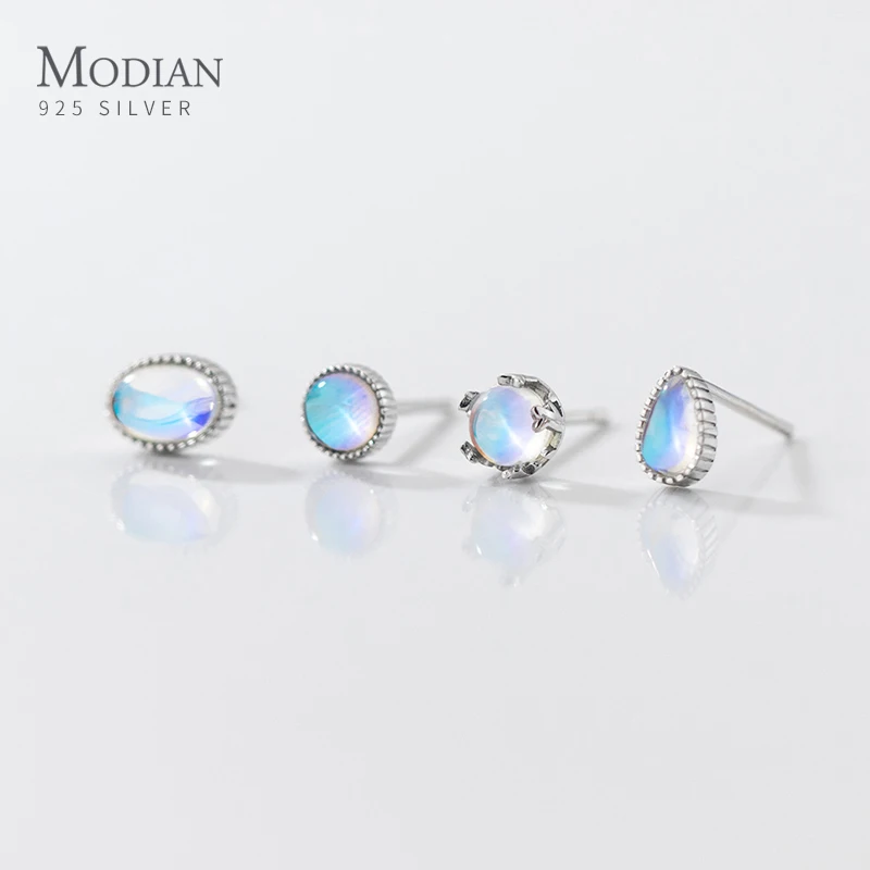 

Modian 925 пробы Серебряные круглые капли овальной формы изысканные серьги-гвоздики для женщин изящные украшения простой лунный камень подарок на годовщину