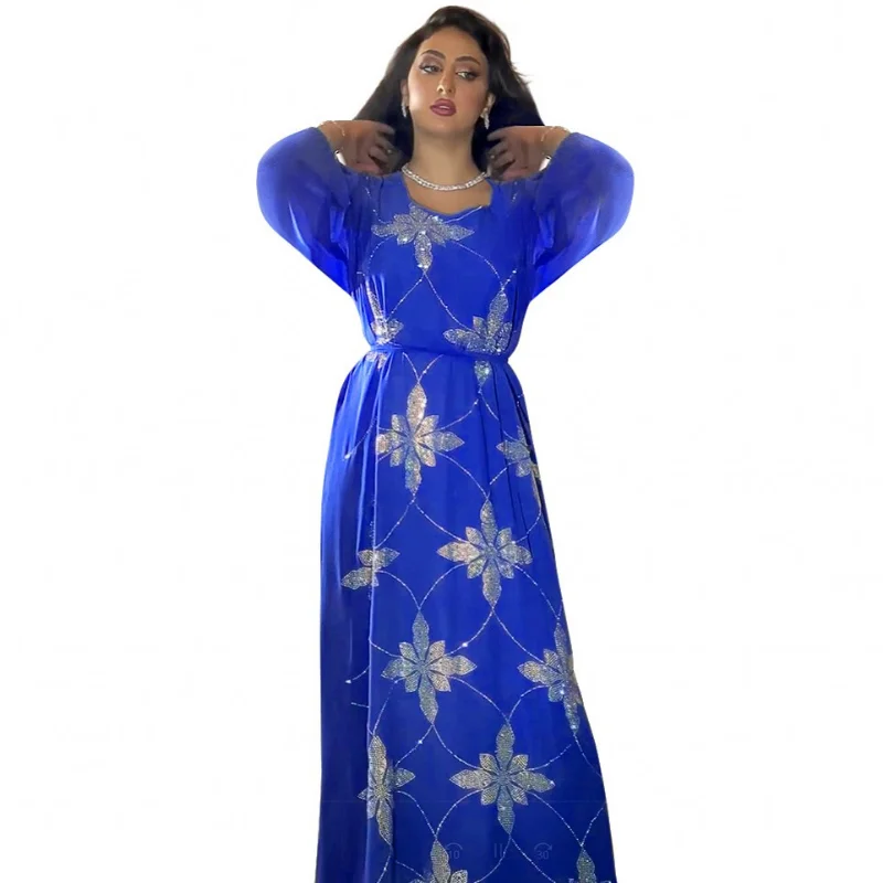 

New African Dresses For Women Vetement Femme Dashiki Diamonds Flower Maxi Africa Clothes Ankara Dresses Muslim Fashion Abaya