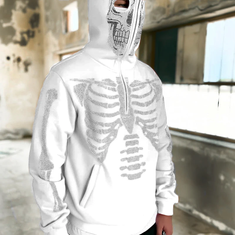

2022 Мужская толстовка в стиле хип-хоп, модная уличная толстовка на молнии, Y2k, стразы, скелет, готика, панк, толстовка, большие размеры, толстов...
