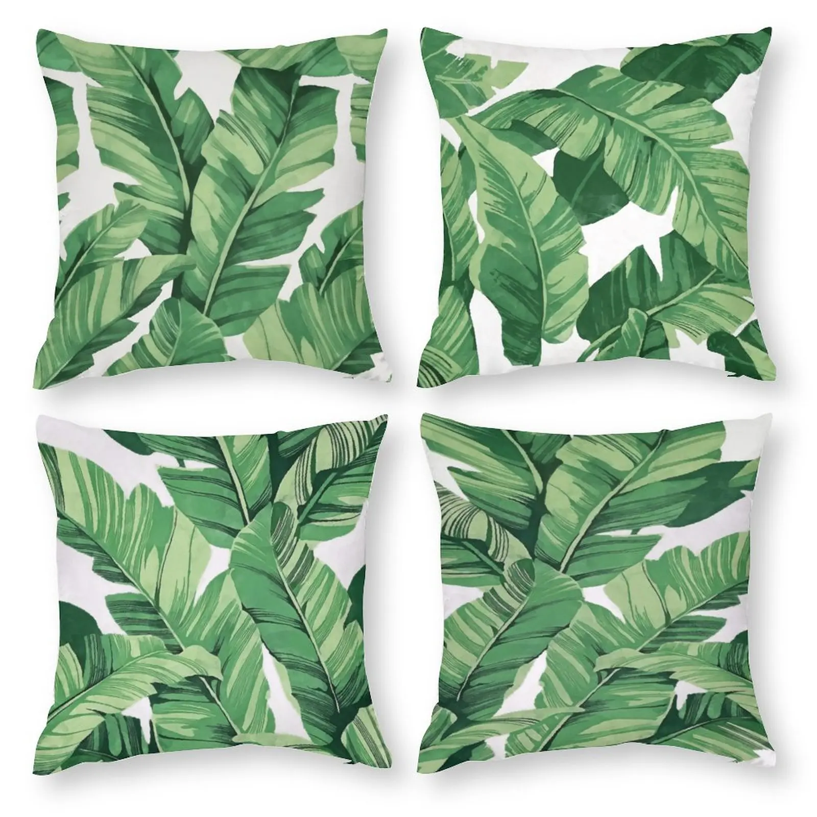

4PCS Throw Pillow Cover 18x18 Inch Tropical Banana Leaves Polyester New Square Slipover Double-Sided Printing Pillowcase