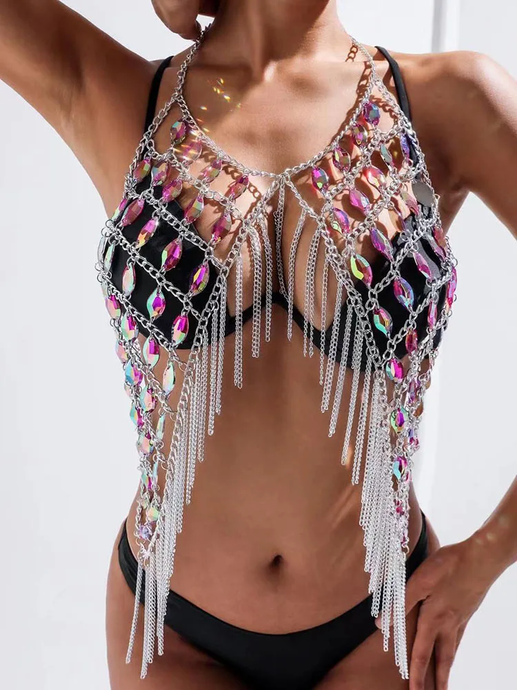 

Женский короткий топ с открытой спиной y2k, летний модный ажурный топ с бретелькой через шею, украшенный кристаллами и металлической цепочкой, 2023