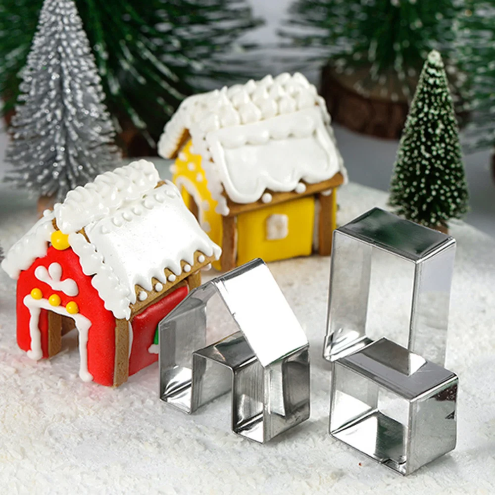 3D Mini House Scenery Christmas Cookie Cutter Set Cookie Biscuit Mold Steel Gingerbread House Fondant Cutter Baking Tool