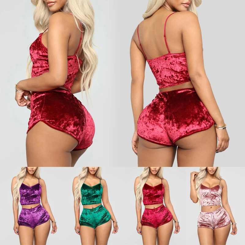 

Пижама женская однотонная с V-образным вырезом и шортами