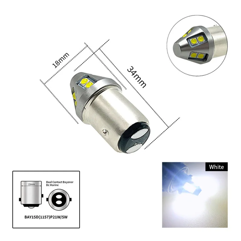 Лампа светодиодная для указателей поворота 10X 1156 BA15S P21W PY21W 1157 BAY15D P21/5W 3030 10SMD T20 7440