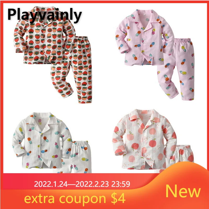 

2022 Korean Style Spring Baby Girl Boy Pajamas 2pcs Sets Long Sleeves Print Shirts V-neck Sleepwear+Pants Newborn Homewear E632