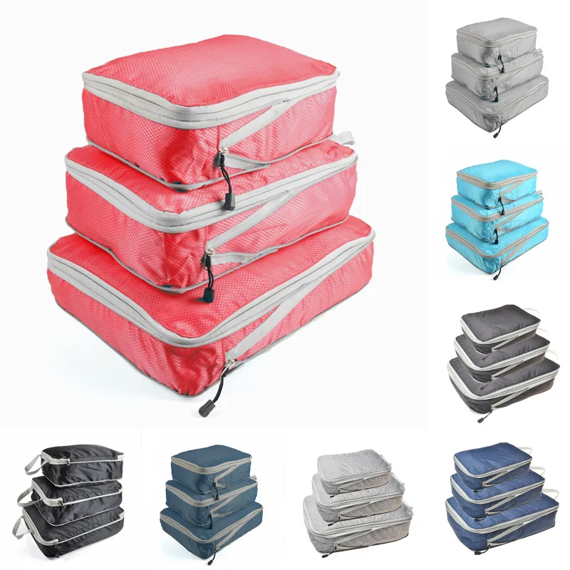 

Packing Organizer Cube Bag Three-piece Organizer Compression Set Luggage Foldable Storage Travel Travel Compressible Bag