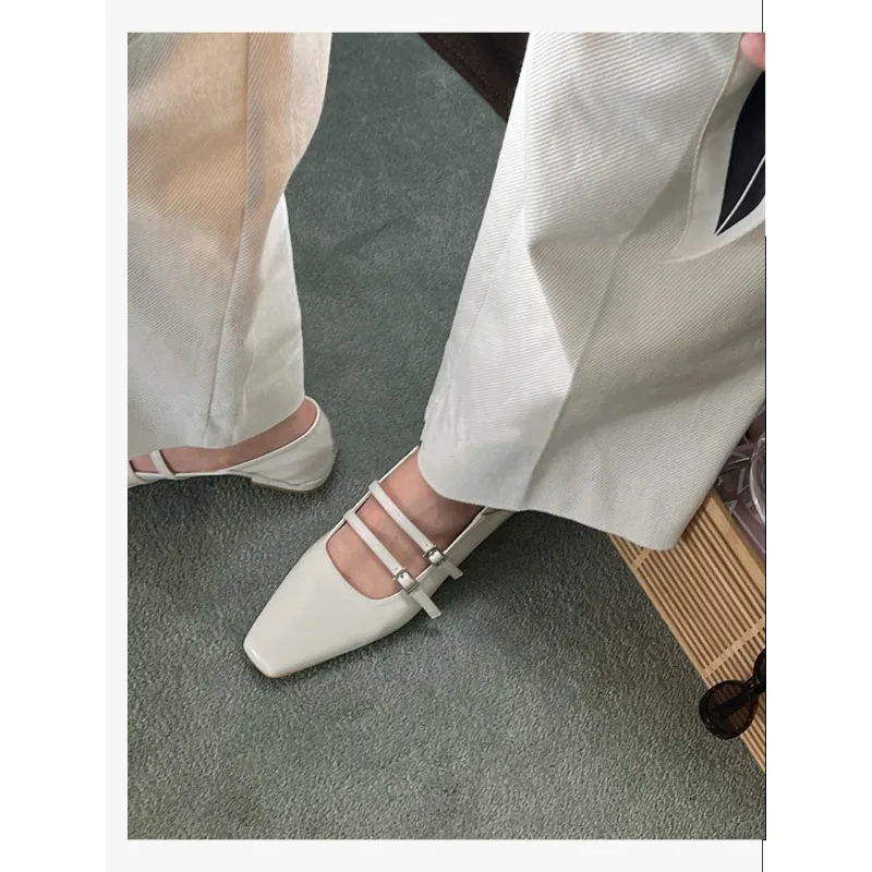 Eleganckie damskie baletki z płaską podeszwą Designerskie zakładki ze skóry bez sznurówek Wygodna miękka podeszwa Kwadratowe ...
