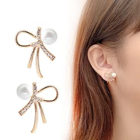 gold color 925 sterling silver gold plated bow fashion elegant pearl stud earrings for women 2022 trend female jewelry gifts