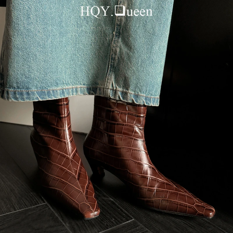 

Genuine Full Grain Leather Women Ankle Western Boots For Autumn Heels Short Female Shoes Modern Ladies Chelsea Booties Footwear