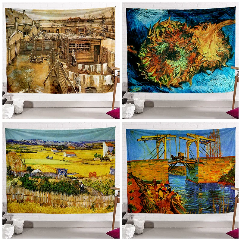 

Украшение в стиле бохо, домашний декор, эстетический Декор для комнаты, гобелен Ван Гога, картина маслом, настенная ткань, фоновая ткань, укр...