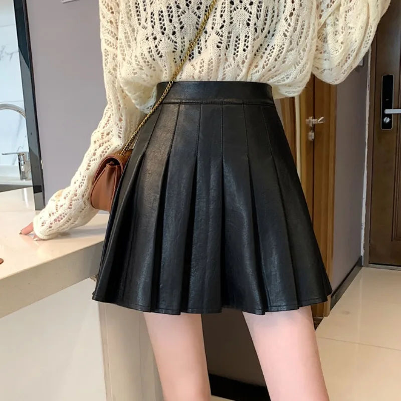 

Women Pu Mini Skirts 2022 Spring Autumn Fashion High Waist Solid Color Slim Skirts Elegant Ladies Casual Skirt Clothing