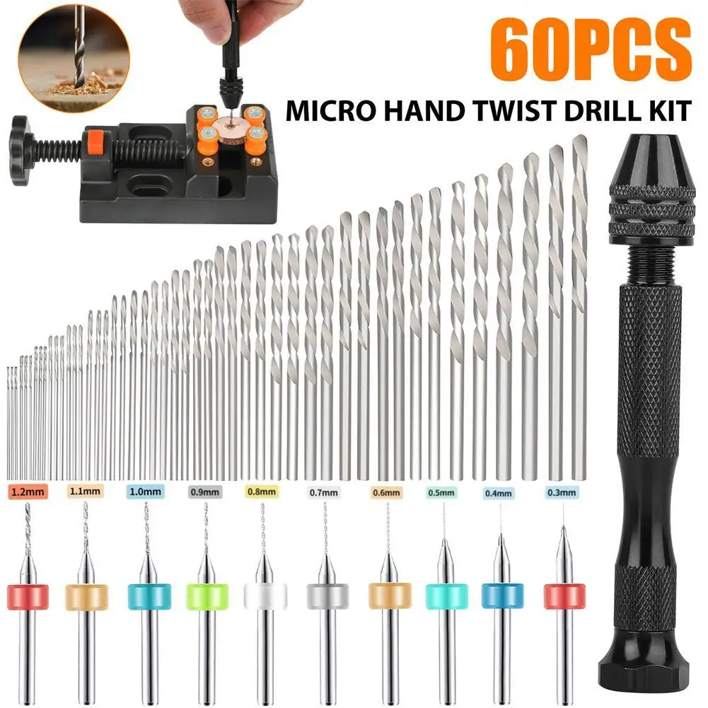 

High Quality 60pcs Mini Micro Hand Drill Bits Set Metal Small Manual Keyless Chuck Pin Vise Rotary Tools