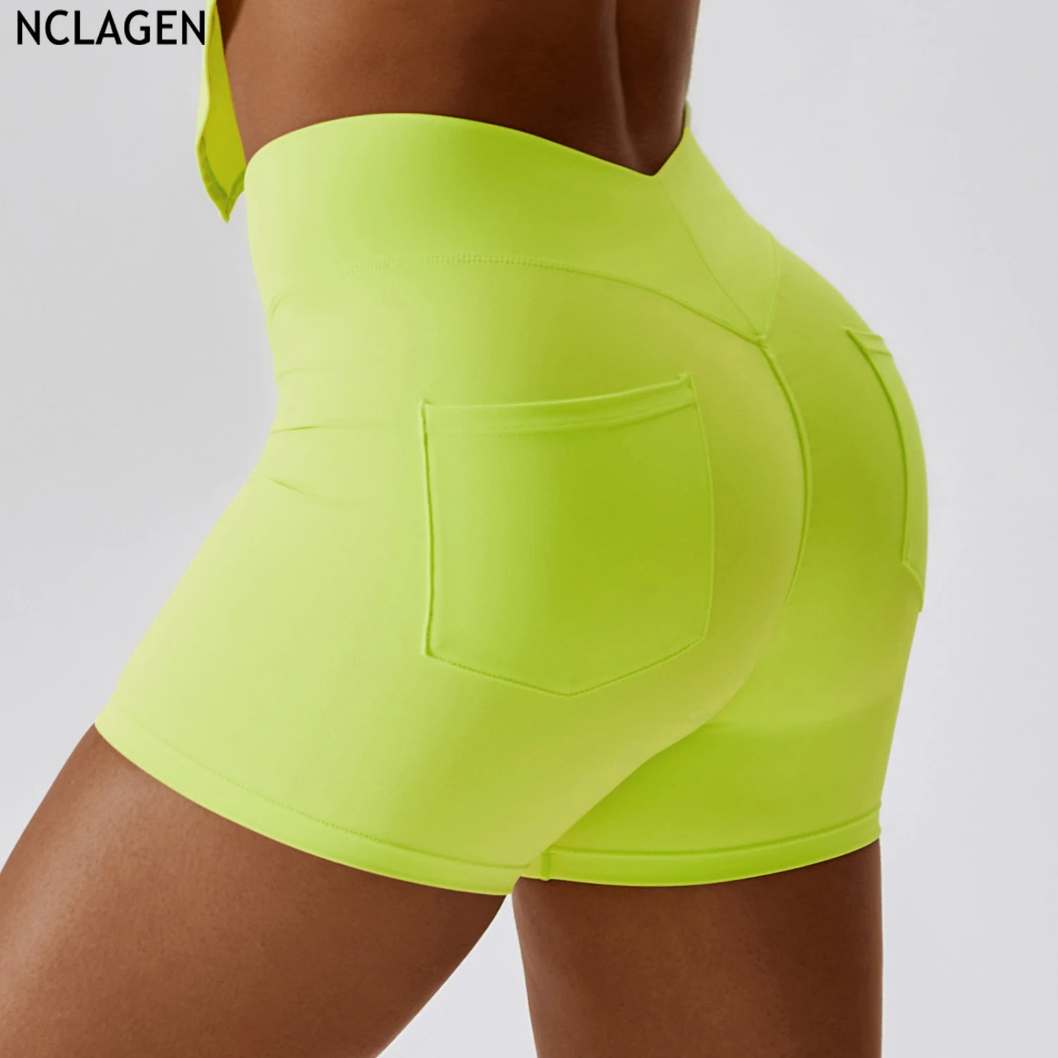 

NCLAGEN Summer Yoga Shorts Pocket Casual Tight Fitness Sports Gym Running Quick Dry High Waist Leggings Sexy For Women Training