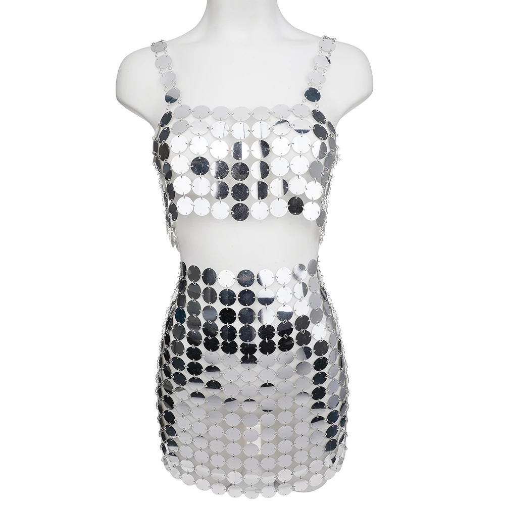 Женский комплект бикини с блестками и цепочкой блестящая женская юбка открытой