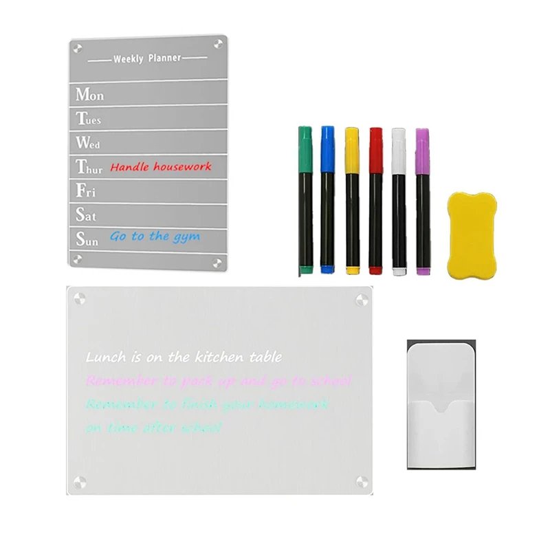 

2 PCS Acrylic Dry Erase Board Kitchen Menu Planner Board For Fridge, 12X8inch Magnetic Weekly Meal Planner
