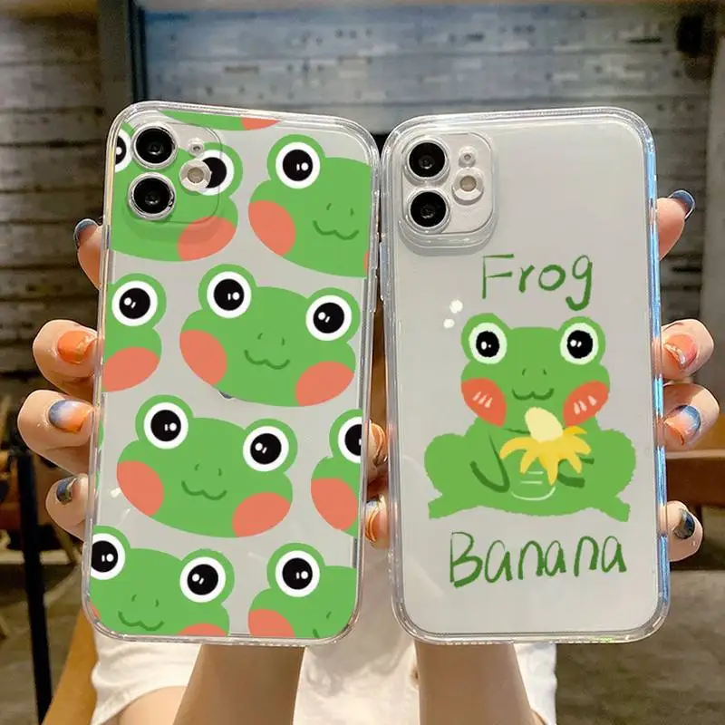 

Mint green Funny The Frog cute cartoon Couple Phone Case Transparent For iphone 13 12 11 14 Pro Max Mini X XR XS 7 8 plus Covers