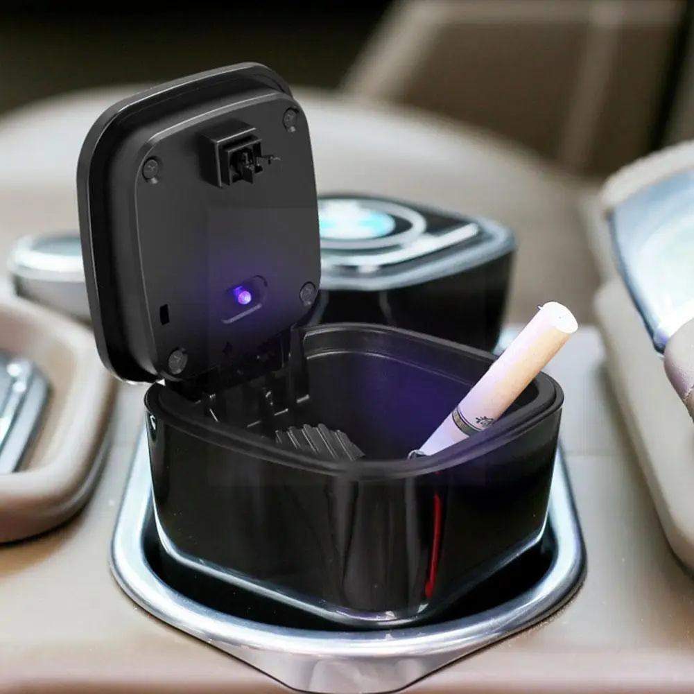 

Car Ashtray Accessories Multi Function Ashtray With Smoking Cover Blue Interior Car Light Retardant Automatic Flame Led N9y3