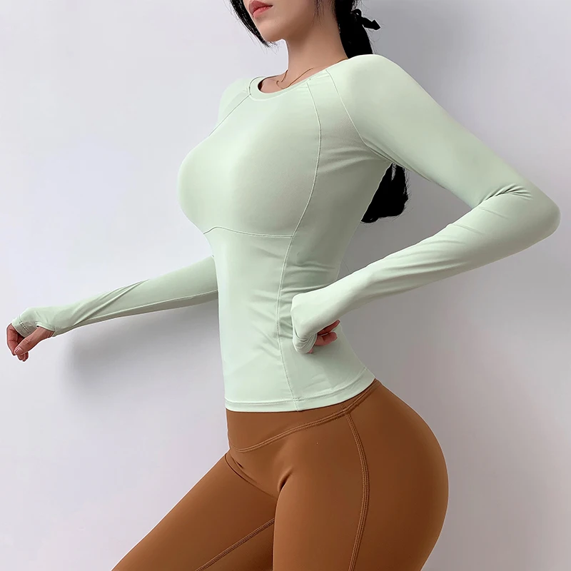 Women's Running Quick-Drying Yoga Long-Sleeved GYM Women Fitness T-Shirt Breathable Thin Top Sweat-Absorbing Training Tights