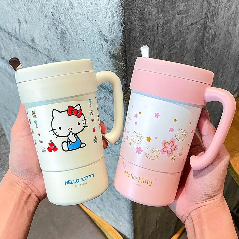 

Kawaii Sanrios Series Anime Hello Kitty Cartoon Stainless Steel Coffee Cup with Straw Cute Girl Conveniently Thermos Cup