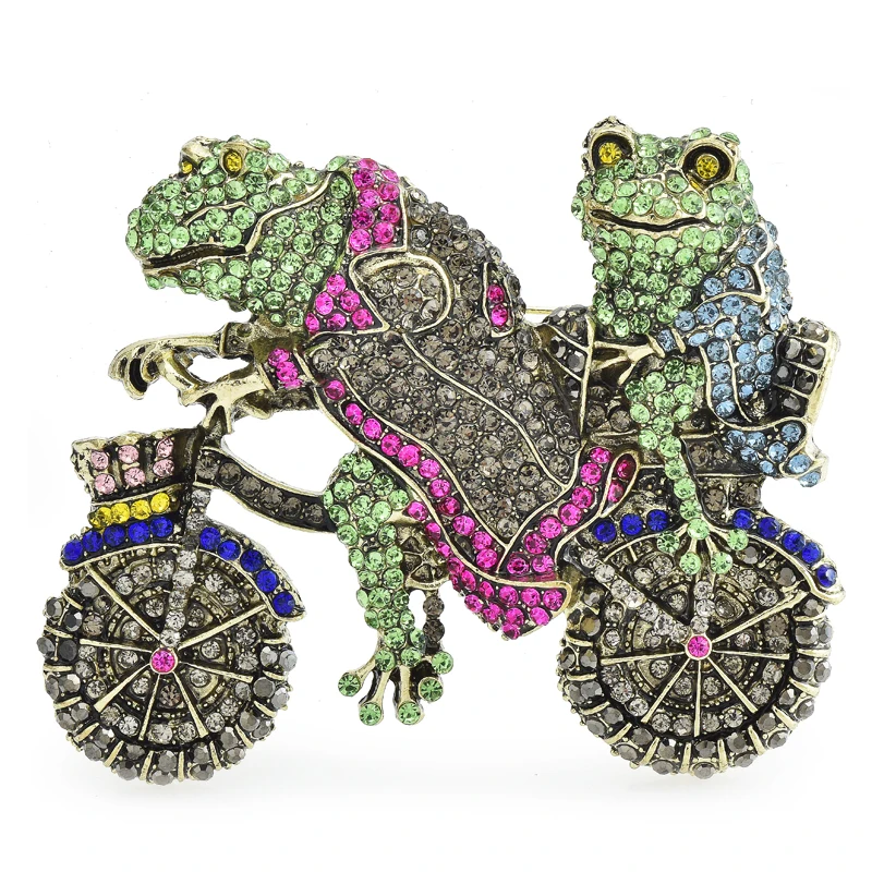 

Роскошные Броши Wuli & baby в виде лягушки для езды на мотоцикле для женщин, унисекс, 2 цвета, блестящая брошь в виде животного из мультфильма, значок на булавке, подарок