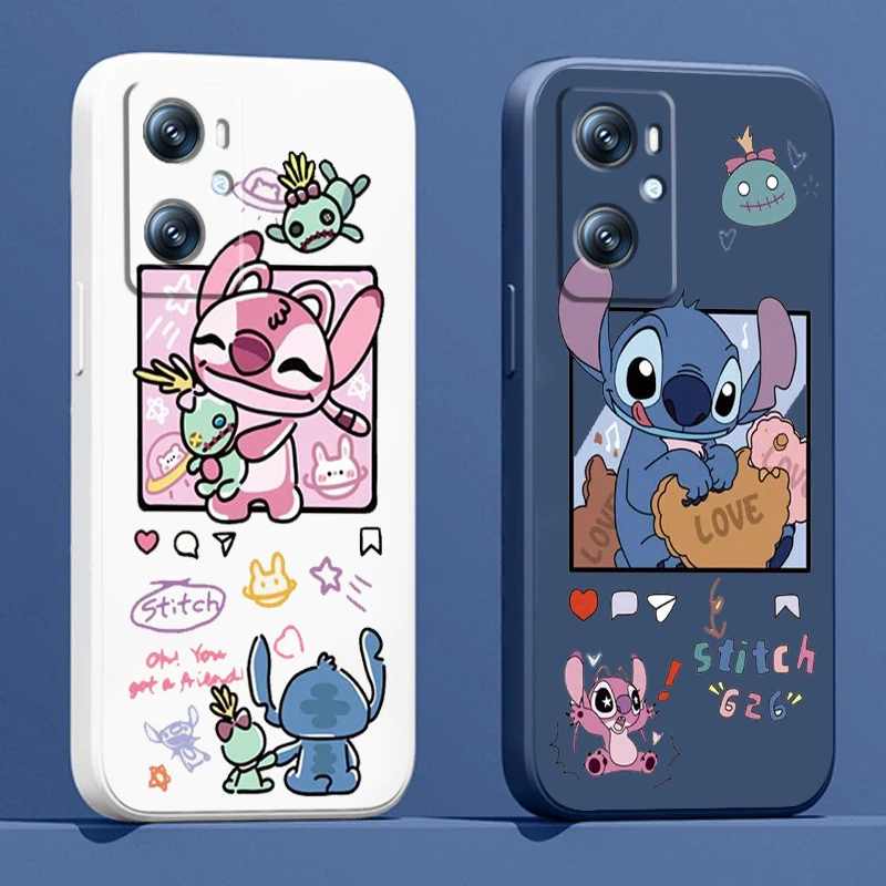 

Phone Case For OPPO Find X6 X5 X3 Lite A96 A94 A93 A77 A76 A74 A72 A57 A53S A16 5G Disney Stitch Fashion Cute Liquid Rope
