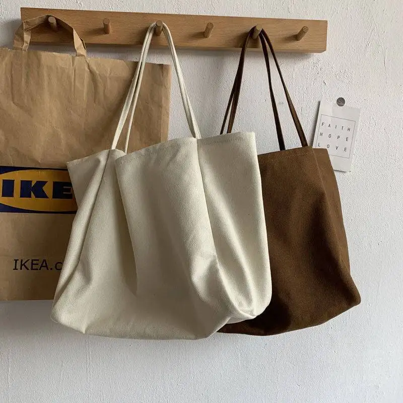 

Новая Холщовая Сумка через плечо, вместительные продуктовые тоуты, простая однотонная дизайнерская сумка, многоразовая эко-сумка для покуп...