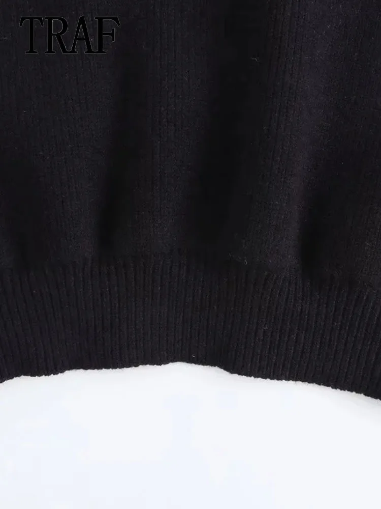 TRAF женский элегантный v-образный вырез устойчивый свитер с длинными рукавами и