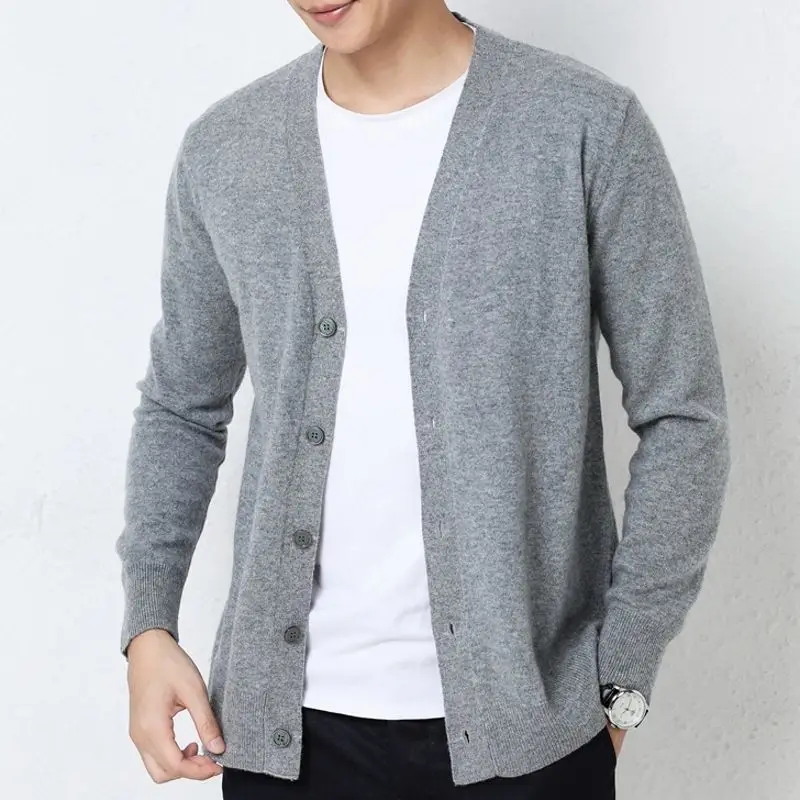 

Кардиган мужской осенний кардиган однотонный вязаный модный приталенный жакет с V-образным вырезом Мужской Хлопковый Повседневный свитер ...