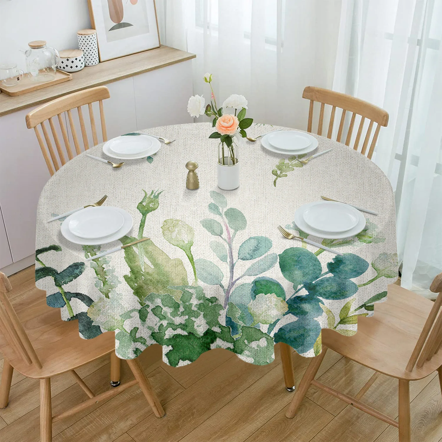 

Summer Eucalyptus Leaf Farm Rural Waterproof Tablecloth Table Decoration Round Table Cover for Kitchen Wedding Home Dining Room