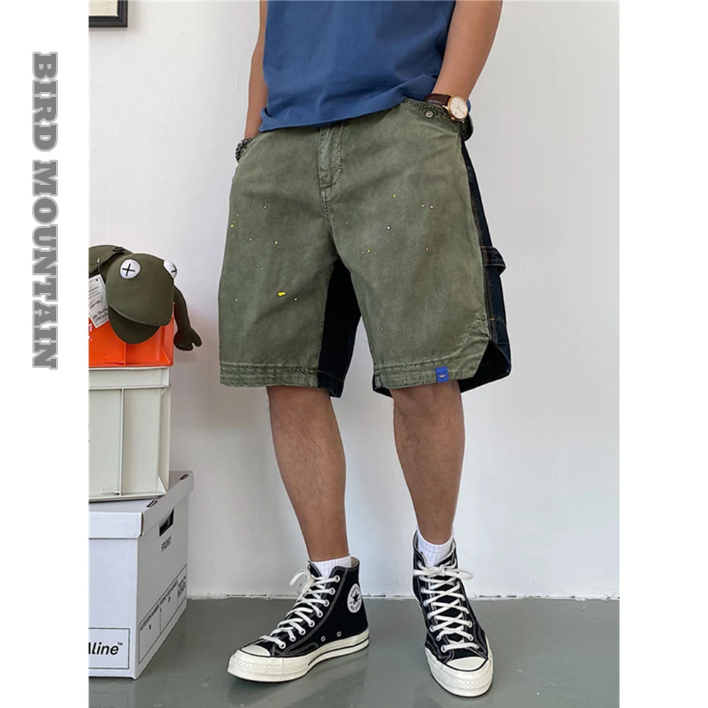 

Summer Japanese Streetwear Contrast Color Patchwork Cargo Shorts Men Clothing Harajuku Straight Casual Pants Korean Clothes Male