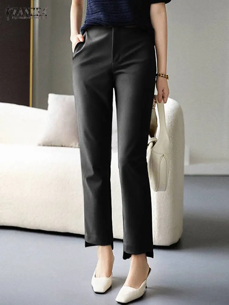 

Модные элегантные винтажные брюки ZANZEA, женские длинные однотонные брюки до щиколотки, женские офисные брюки палаццо с асимметричными штани...
