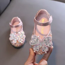 Princess Shoes for Girls Childrens Flat Soft Pearl Rhinestones Shining Kids Baby Party Wedding Danci