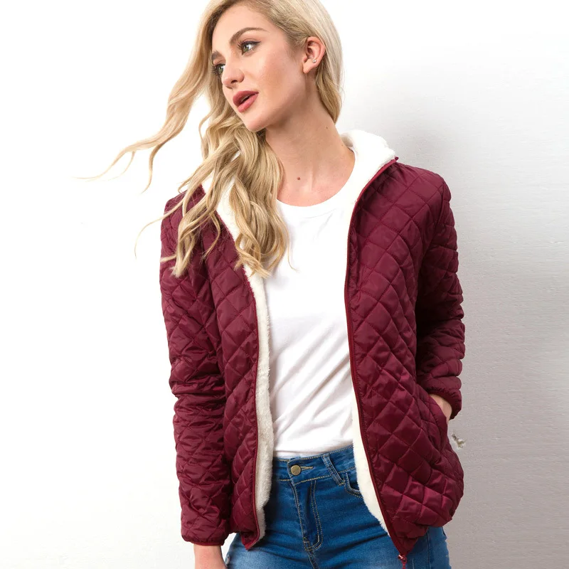 2022 Women Hooded Jacket Casual Basic Warm Velvet Lamb Parka Coat Autumn Winter New Solid Light Soft Famale Outerwear