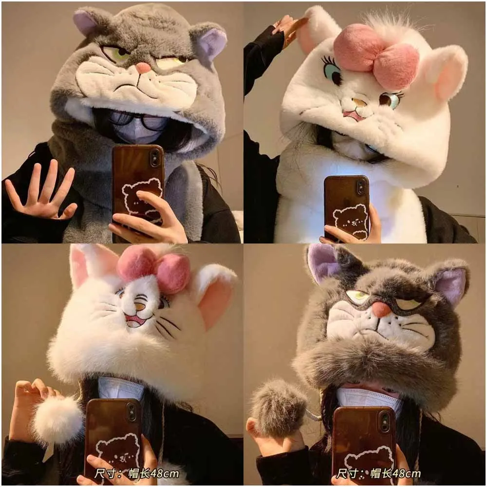 Disney Lucifer Marie Cat шарф с капюшоном аниме мультфильм Kawaii милый зимний уличный теплый