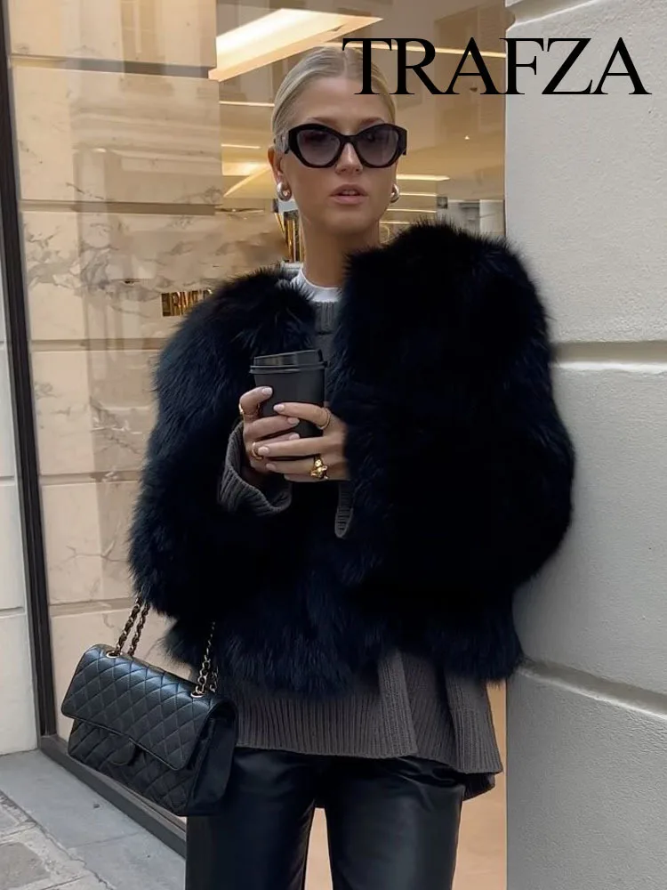 Новинка 2023 женское модное зимнее черное свободное укороченное пальто с эффектом