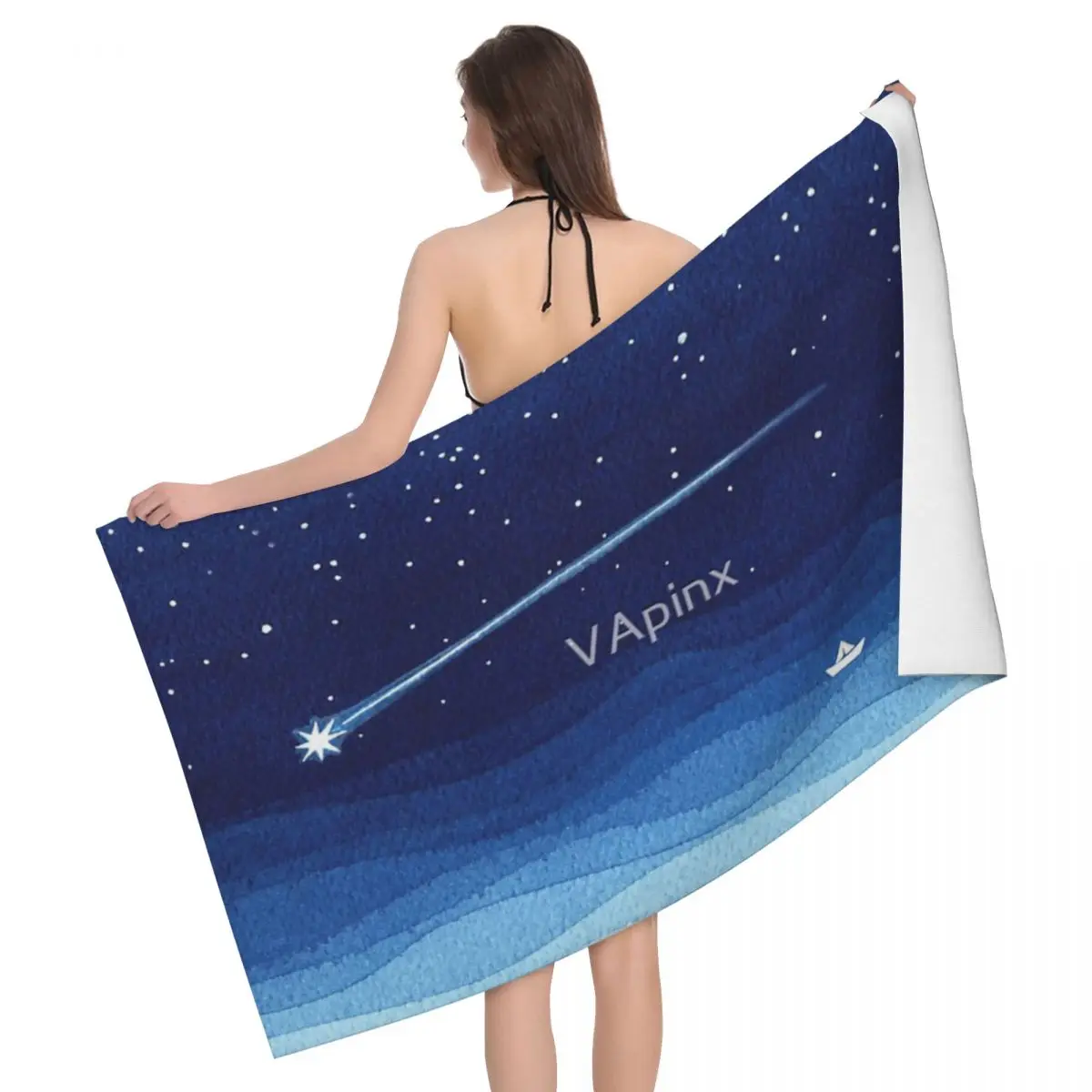 

Банное полотенце 80x130 см с падающей звездой, стреляющей звездой, парусником, морскими волнами, приятное на ощупь для путешествий, сувенирный подарок